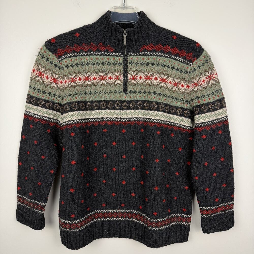 Vtg Lauren Ralph Lauren Sweater Men's L Black Green Nordic Handknit Lambswool